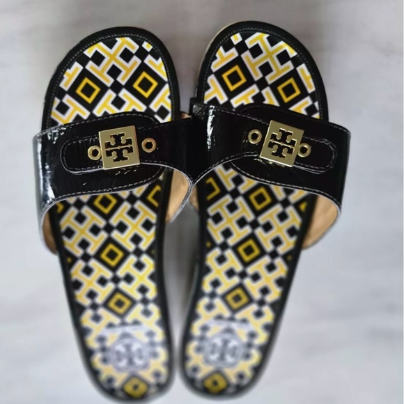 NWOT Rare Limited Edition Vintage Tory Burch Patent Wooden Clog Slides Size 11 - Picture 2 of 6